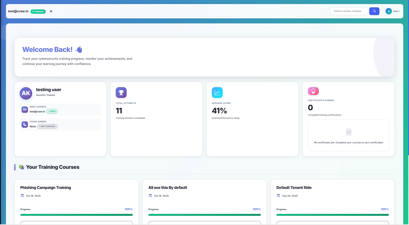 Training Portal Dashboard